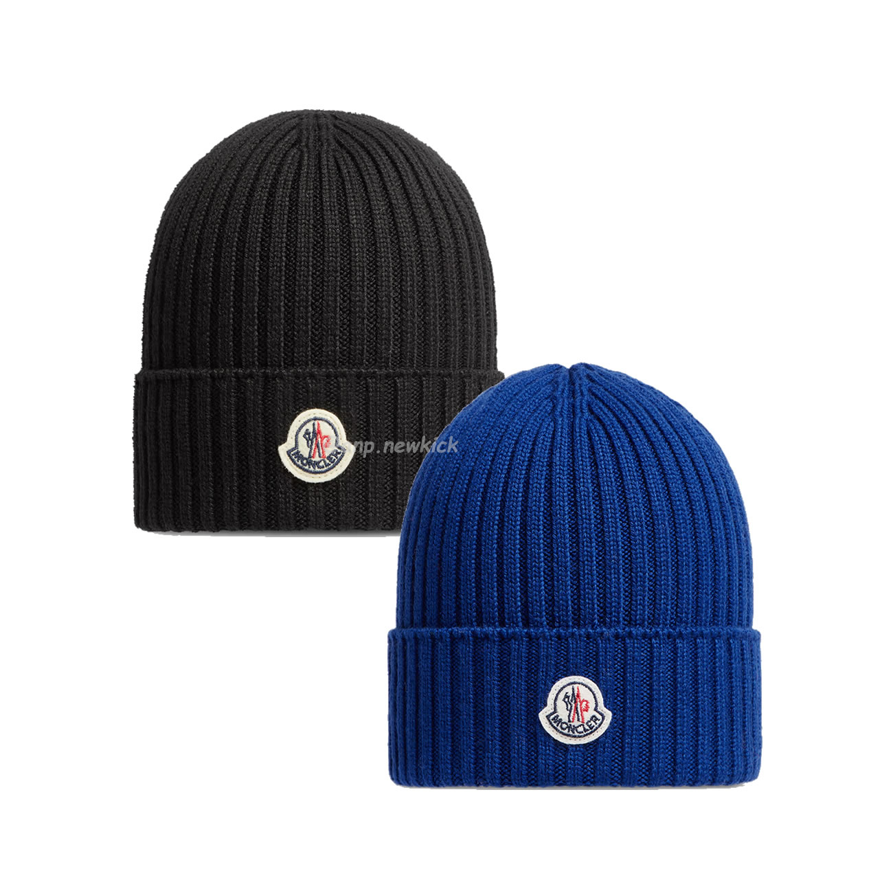 Moncler Logo Patch Ribbed Knit Beanie Black Blue (1) - newkick.org